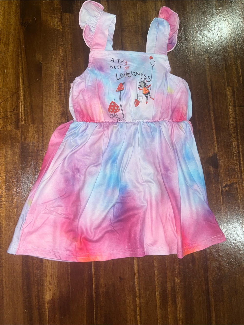SHEIN Pastel Pink Blue Tie-Dye Sundress with Ruffle Straps 12/18 months